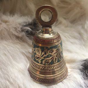 Vintage Teal & Red Enameled Brass Bell